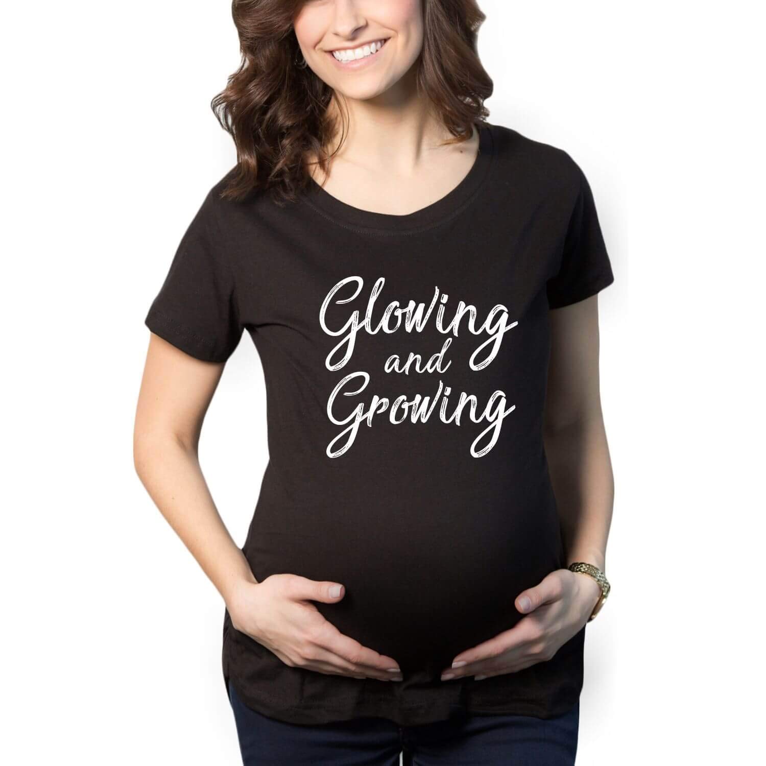 YaYa cafeTheYaYaCafe Mothers Day Glowing and Growing Women's Pregnancy Maternity T-Shirt Top Tee Round Neck Half Sleeves
