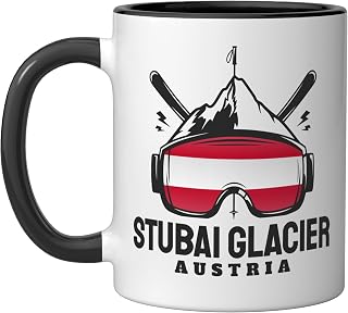 Stubai Glacier Austria Ski Resort Retro Skiing Ceramic Mug, Black/White
