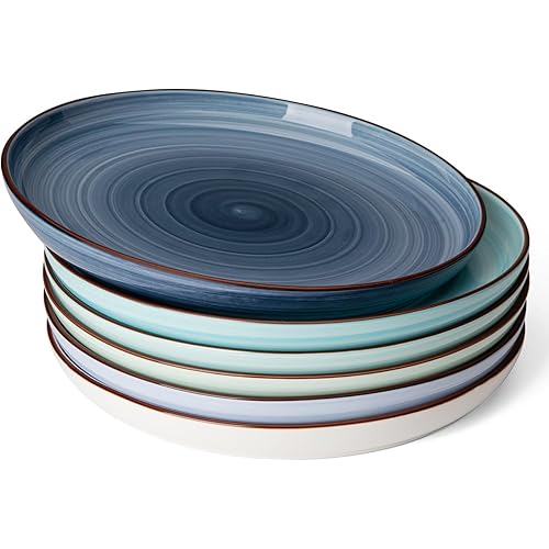 Sweese Dinner Plates, 10 Inch Round Porcelain Plates, Dish Set for Lunch, Party, Wedding, Restaurant, Microwave, Oven, Dishwasher Safe Plates Set of 6, Cool Assorted Colors