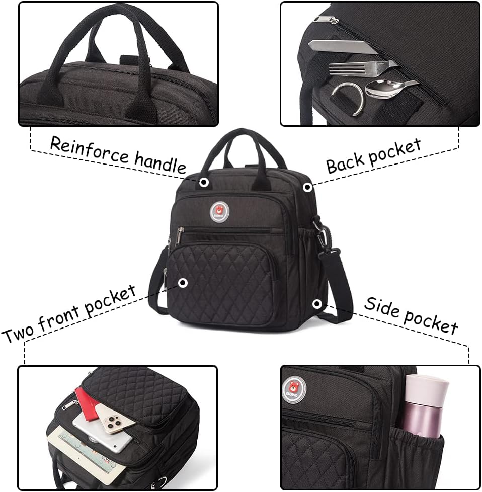 Insulated Lunch Bag Backpack for Women/Men, 3 carrying way Lunch Tote, Large Waterproof Cooler Box with Side pockets for Adults, College, Work, Beach, Picnic, Black - Image 5