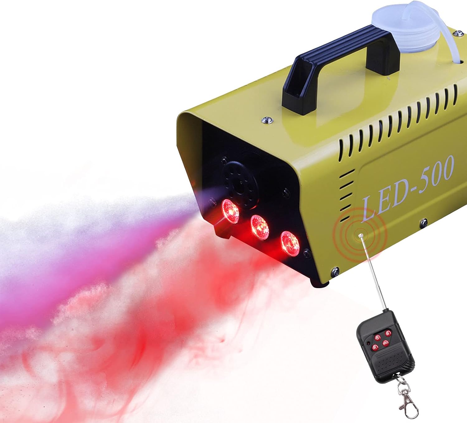 Fog Machine, HOLDLAMP 500W Smoke Machine with Stage Lights, 3000CFM Smoke Fog Machine with 1 Wired Receiver and Wireless Remote Controls, Perfect for Wedding, Halloween, Party Stage Effect (Yellow) : Musical Instruments