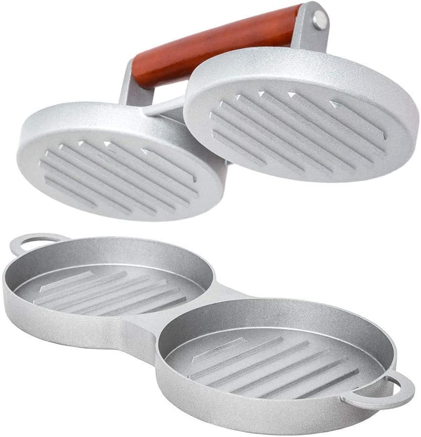Double Hamburger Press Aluminum Burger Press, Heavy Duty Non-Stick Hamburger Patty Maker, Perfect Hamburger Mold Ideal for BBQ,Essential Kitchen & Grilling Accessories
