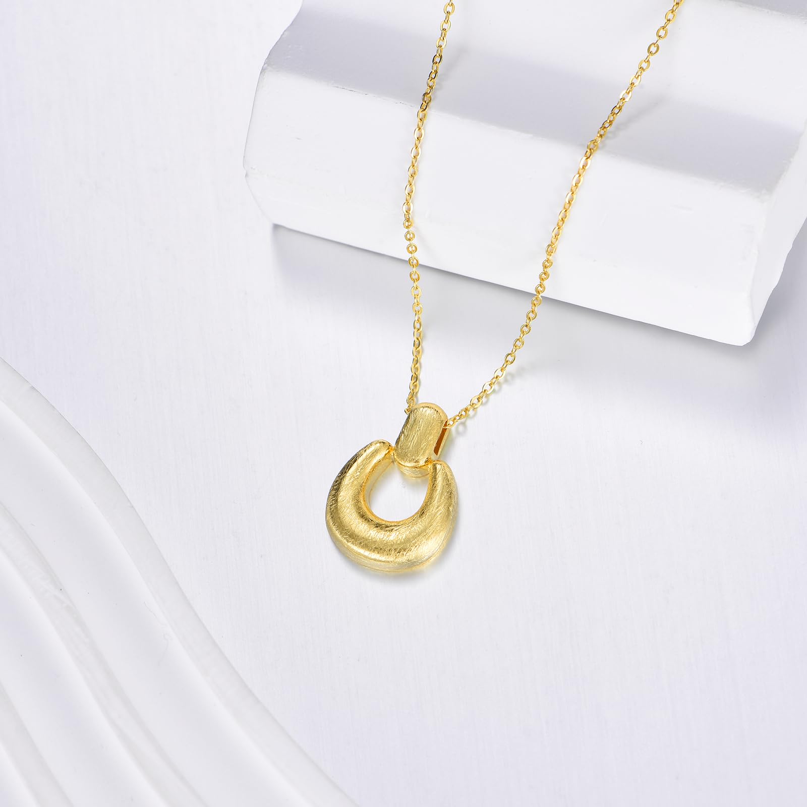 YFN Cadena de oro grueso de plata de ley en forma de U minimalista colgante collar declaración joyas regalo de moda para mujer