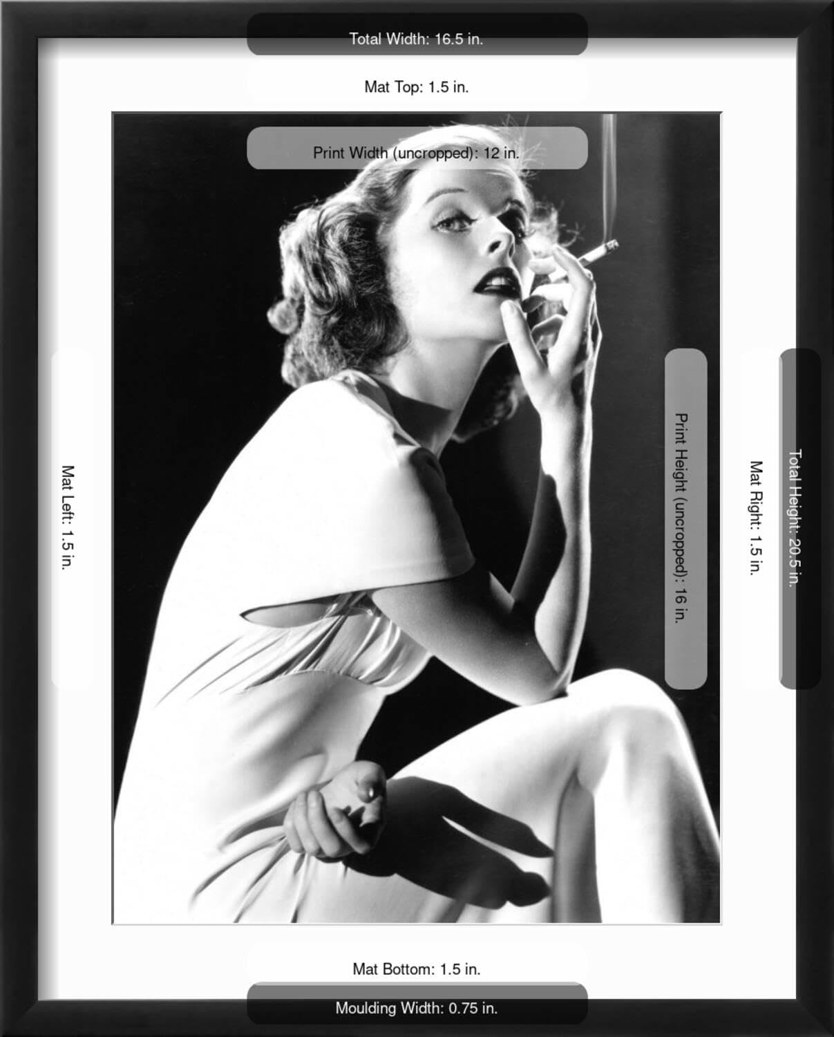Amazon.com: ART.COM Wall Photo Katharine Hepburn Smoking, 1930s on Black  Frame, 17