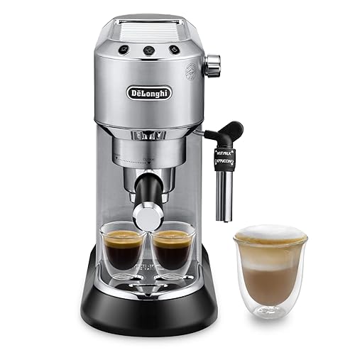 De'Longhi Dedica Style EC 685.M – Espresso Siebträgermaschine, Espressomaschine mit professionellem Milchaufschäumer, nur 15 cm breit, für Kaffeepulver oder ESE Pads, 1 l Wassertank, silber - Metall - Dedica