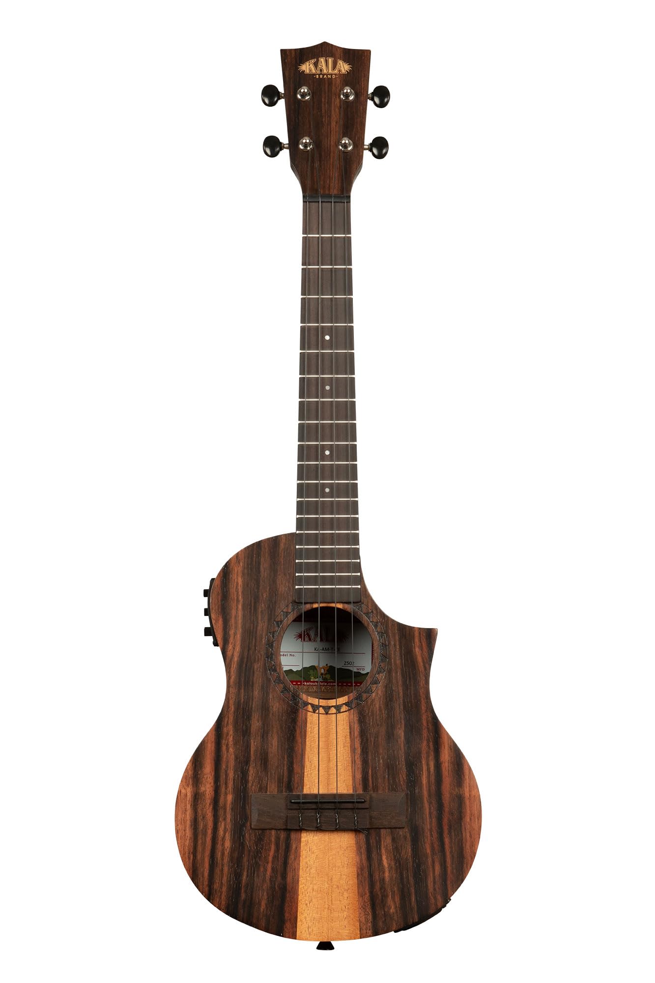 Kala Amara Tri-Top Tenor-Ukulele mit Cutaway & EQ - Geschenk, markantes Holzdesign, elektrisch-akustisch, satter Ton, 4-Saiten-Ukulele
