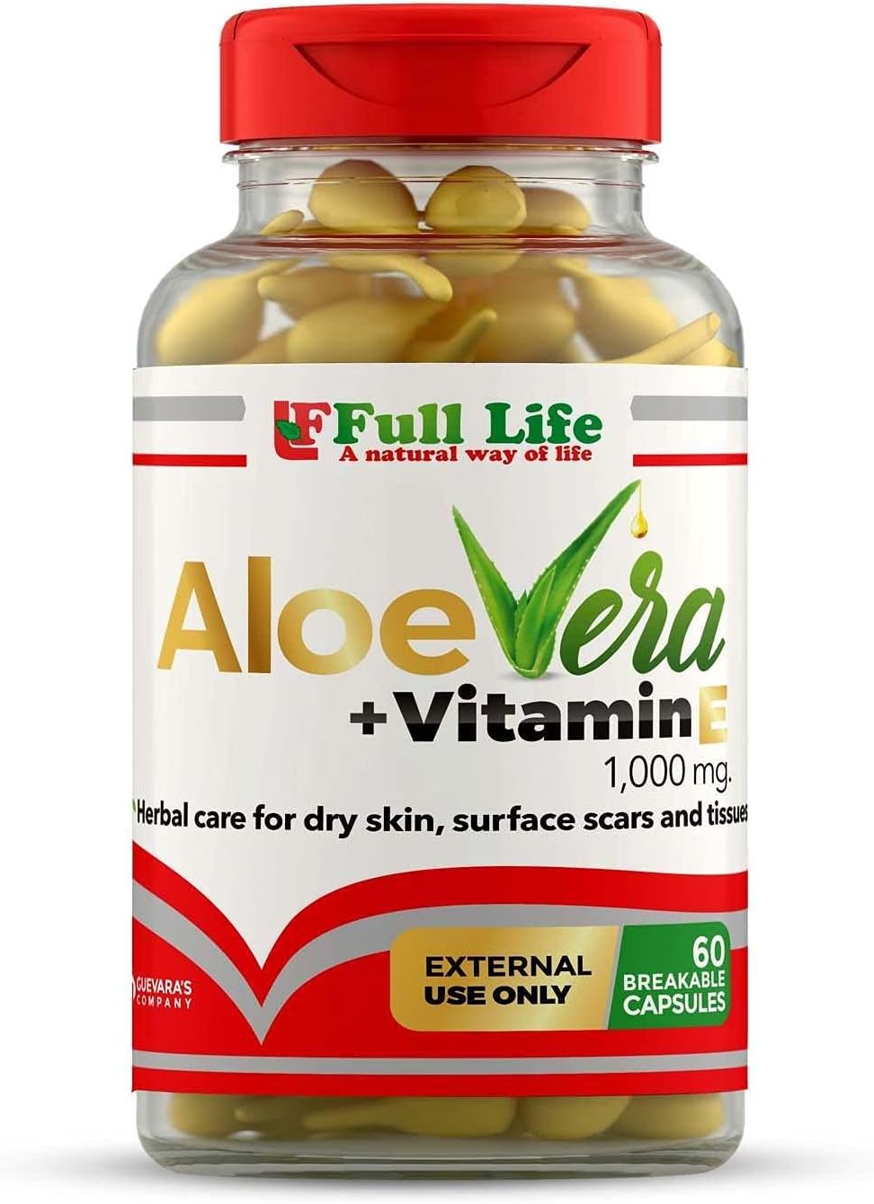 Full LifeAloe Vera + Vitamin E, 60 Breakable Capsules - Moisturising, Anti-aging - healthy skincare