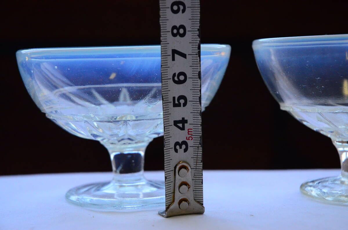 昭和初期　プレスガラス　氷コップ　6個　ブルー 昭和初期 プレスガラス 氷コップ 6個 ブルー