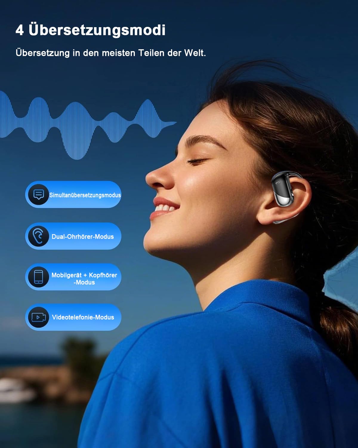KI Übersetzer Kopfhörer 188 Sprachen, 4-in-1 Bluetooth 6.1 Übersetzungskopfhörer in Echtzeit, OWS Open Ear Sprachübersetzer Kopfhörer mit LCD-Touchscreen für Geschäft, Reisen und Studium, Schwarz