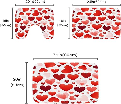 Miniatura 3 de Juego de 3 alfombras y tapetes de baño de espuma viscoelástica, diseño de corazón de San Valentín, tapete de baño, contorno en forma de U,