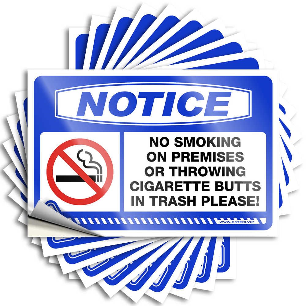 Notice No Smoking On Premises Or Throwing Cigarette Butts in Trash Please! Accent Lettering Sticker | Mens Bedroom Decor Waterproof Vinyl Garage Interesting Removable Decal Peel(6X9CM)