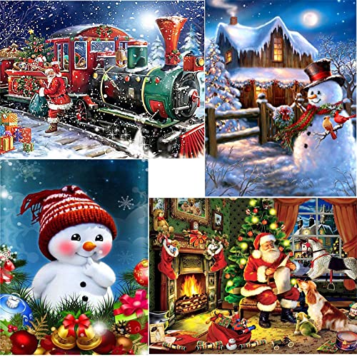 LANMANUO Christmas Diamond Painting, 4 Pack 5D Diamond Painting Kit for Adults, DIY Santa Snowman Full Drill Diamond Arts by Number for Beginners Round Crystal Rhinestone Craft Canvas 12 x 16 inch