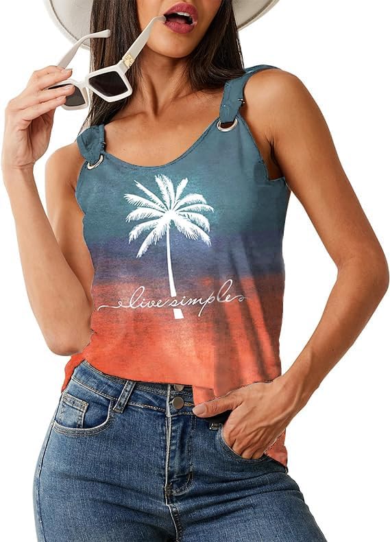Summer Tank Cute Tops for Women Casual Sleeveless Shirt Loose Fit Scoop Neck O Ring Shoulder Blouse - Image 3