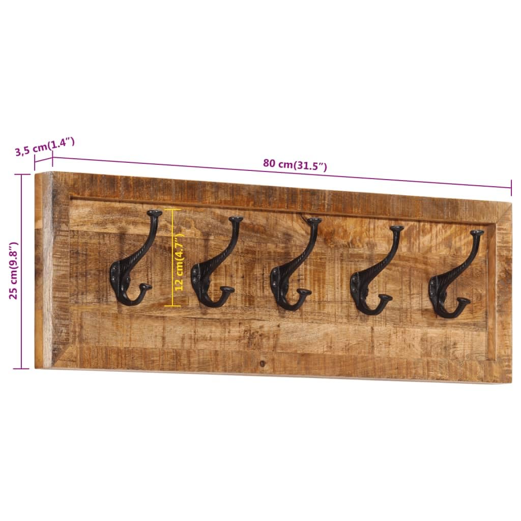 VidaXL Perchero Pared 5 Ganchos Madera Maciza De Mango – 80 Cm, Organizador Para Pasillo Y Sala