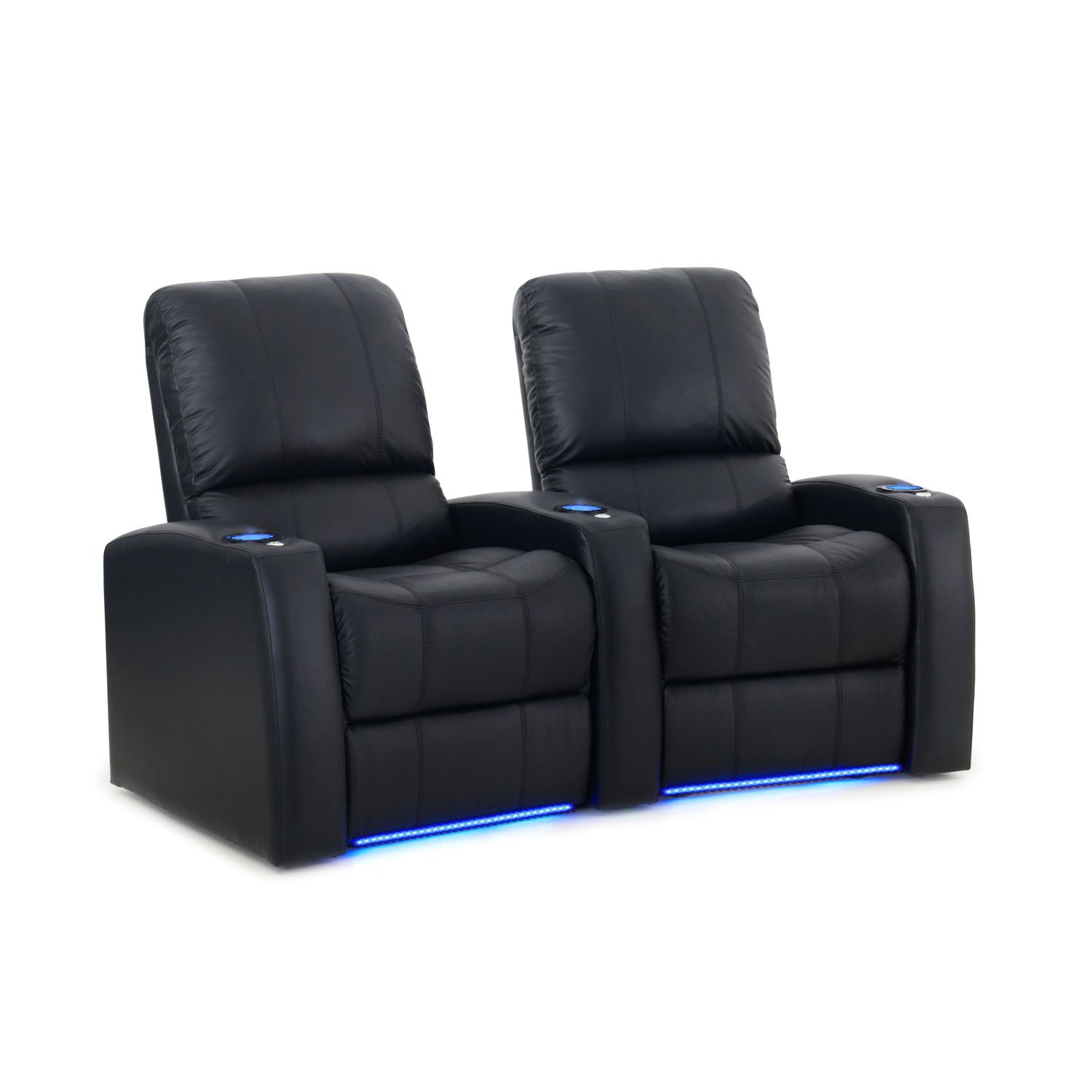 Octane Seating Blaze XL900 Stadium Chairs - Black Top-Grain Leather - Memory Foam - USB Charger - Accessory Dock - Power Recline - Curved Row of 2 Seats