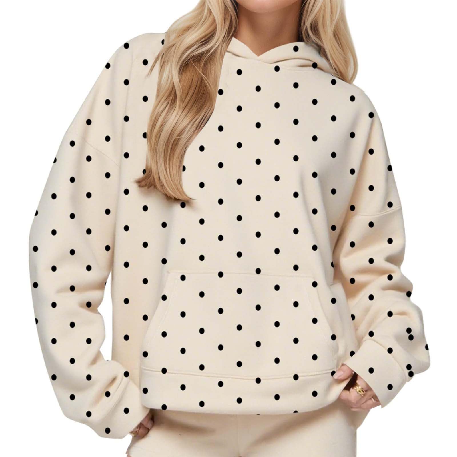 RIKAY Womens Polka Dot Hoodies Oversized Hoodie Crewneck Long
