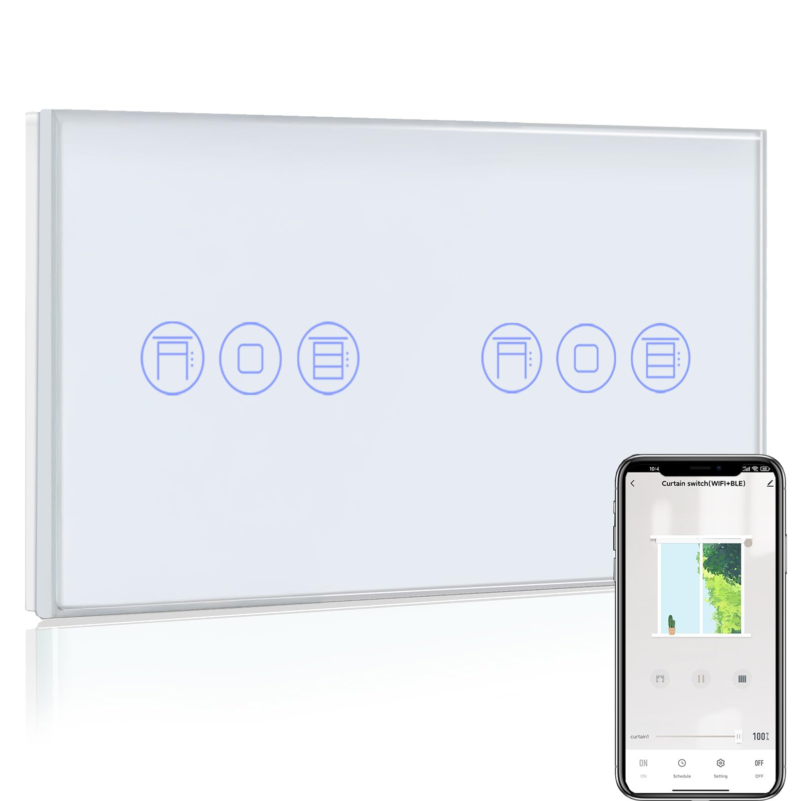 BSEED WiFi Double Shutter Switch, White, 1 Gang 1 Way Smart Wall Switch Compatible with Alexa and Google Home, APP or Voice Control, Timer Function, Neutral Cable Required