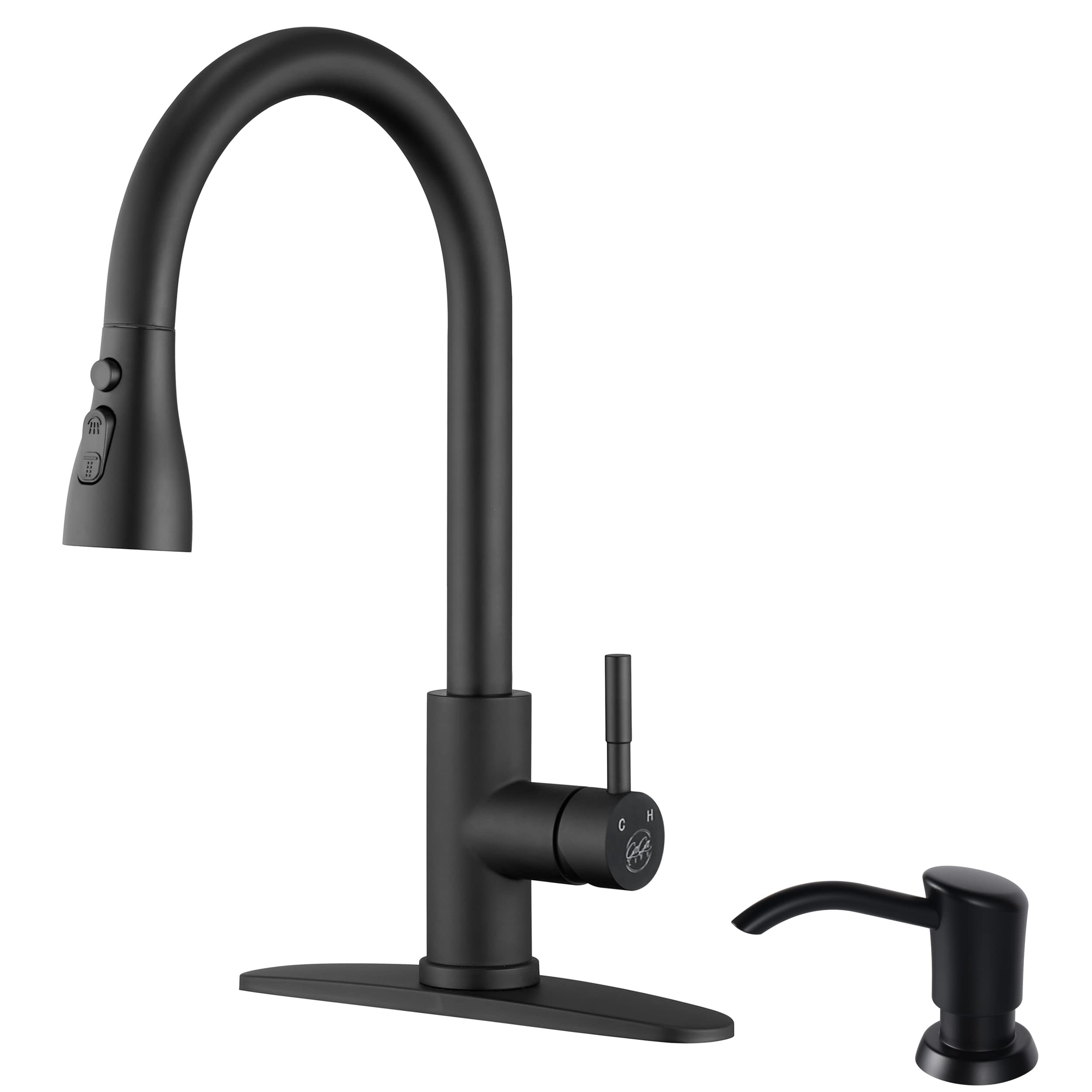 Black Kitchen Faucet with Soap Dispenser - 3-Function Stainless Steel Kitchen Sink Faucet with Pull Down Sprayer