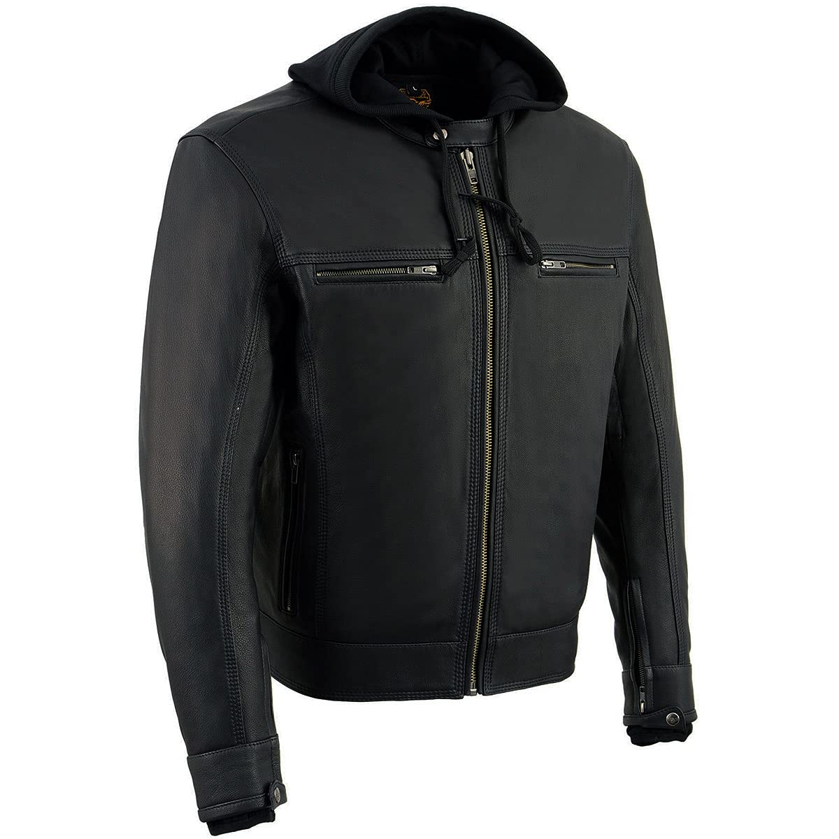 Milwaukee Leather MLM1552 Mens Black Leather Utility Pocket Vented Scooter Style Motorcycle Jacket w Hoodie