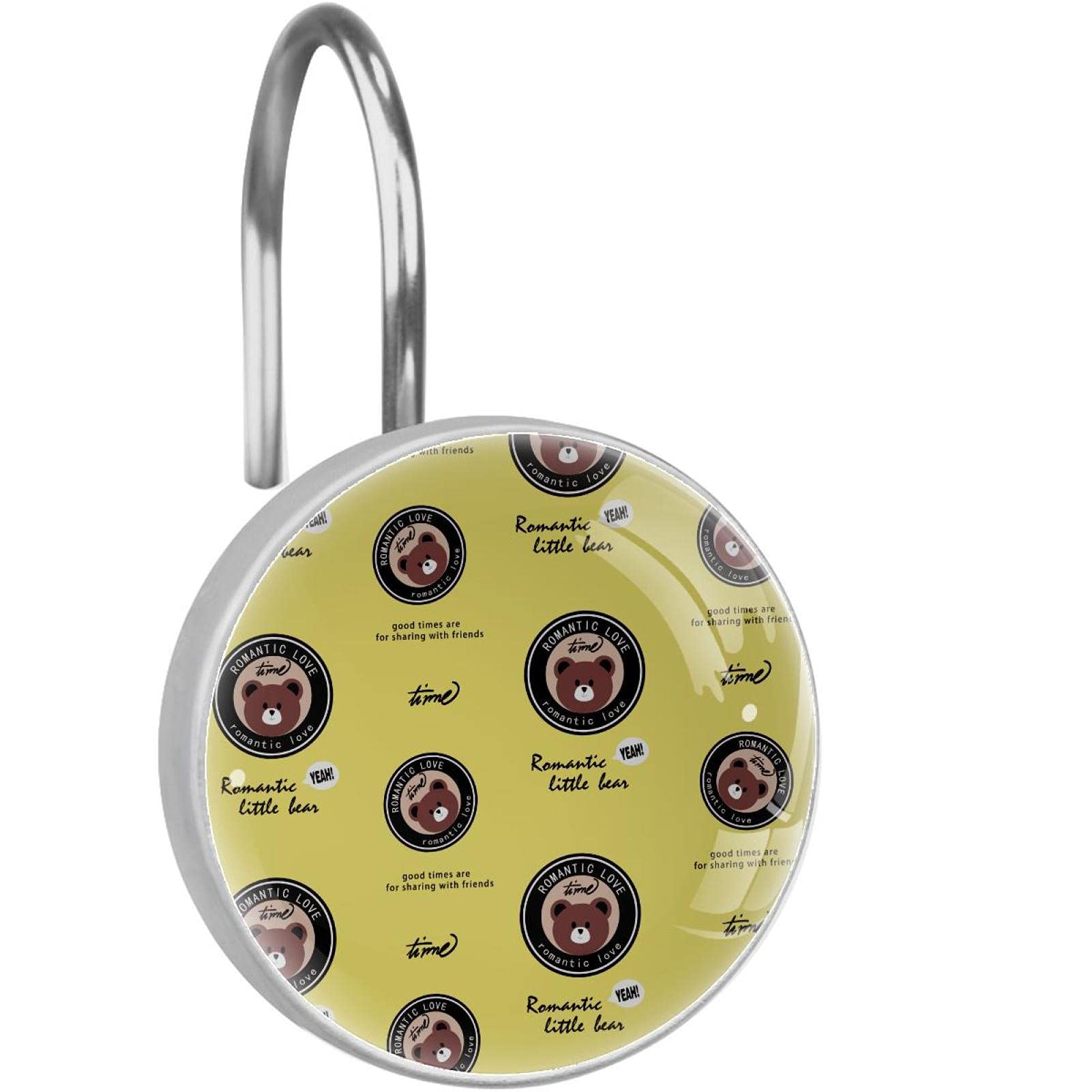 Rideau de douche et crochets ours jaune pour salle de bain enfant