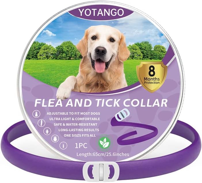 Flea Collar for Dogs, Flea and Tick Collar for Dogs, Flea Treatment for Dogs, Soft Adjustable Dog Flea Collars 8 Months Natural Protection, Waterproof Dog Flea Collars for Puppies Large Dogs Grey 2Pcs