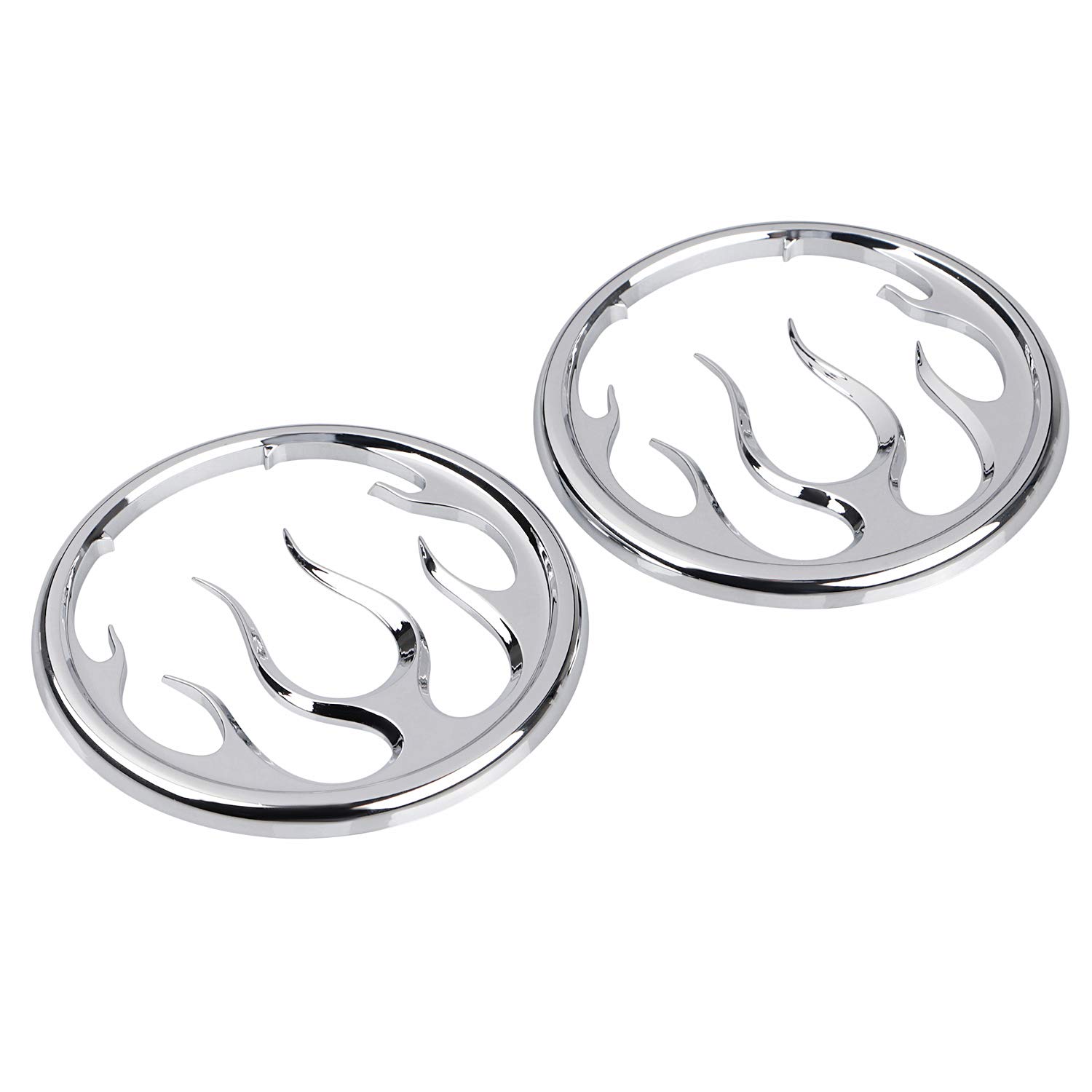 2 pezzi copertura e protezione altoparlanti fiamme altoparlanti griglie Accent Trim per Harley Touring Electra Glide Ultra Classic FLHTCU 2006-2013, cromato
