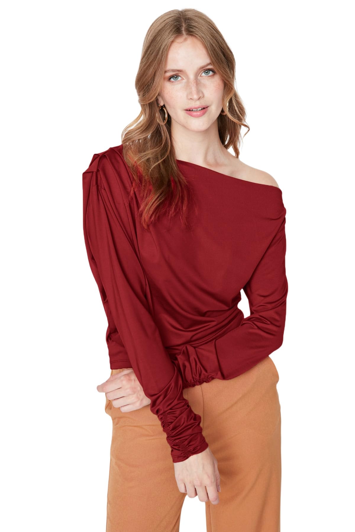 Trendyol Damen Rot Gerade Lange Ärmel Regulär Bluse