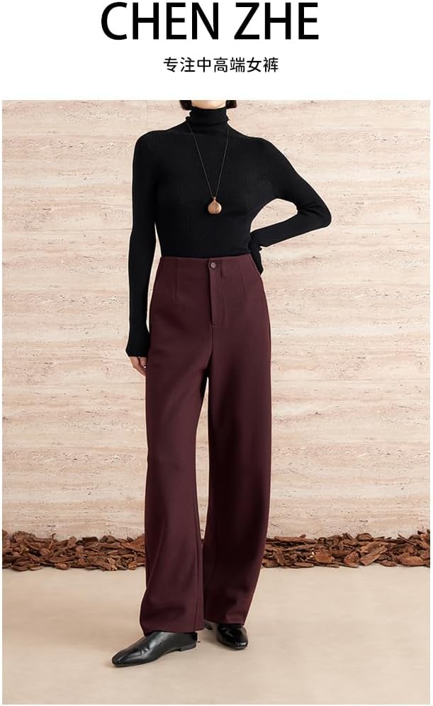 Winter Cashmere Wide Leg Pants Women's Thickened High Waist Straight Casual Pants