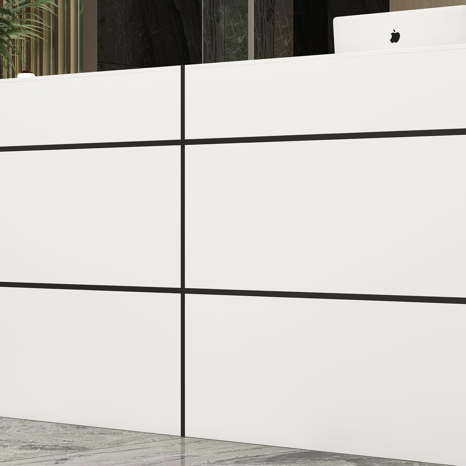 Banco di Ricevimento Con Grande Superficie di Lavoro, Bancone Della Reception, Tavolo da Ufficio Con Protezione per la Privacy, Bianco, 220 x 60 x 100 cm