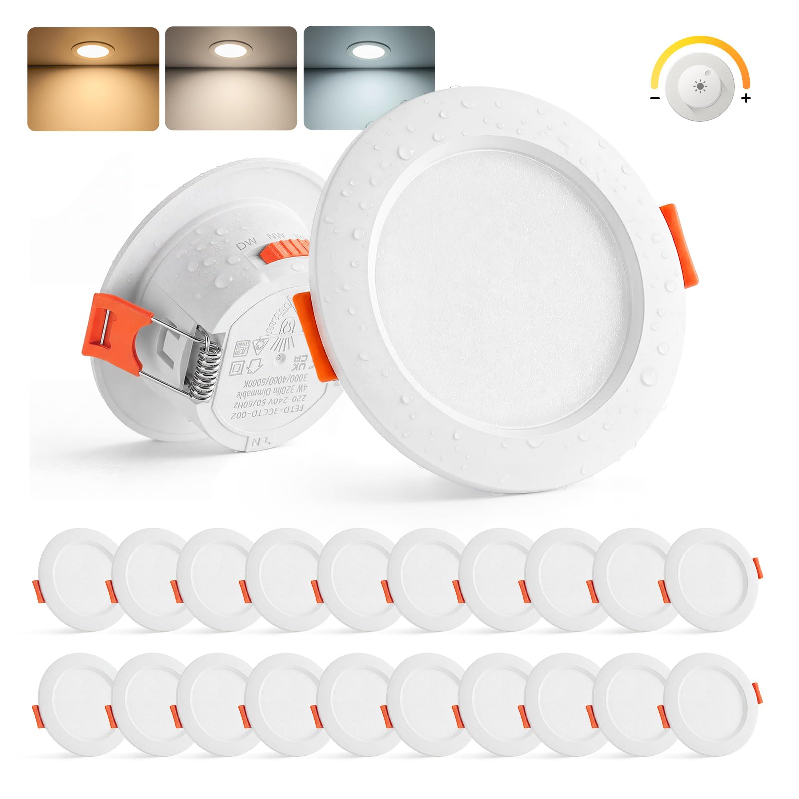 Sanyoung Faretti da Incasso per Cartongesso Dimmerabile 4W, Set di 20 | Foro 55-68mm, Luce Caldo Luce Naturale Luce Freddo, 320LM, Impermeabile IP44, Faretto LED 220V per Bagno