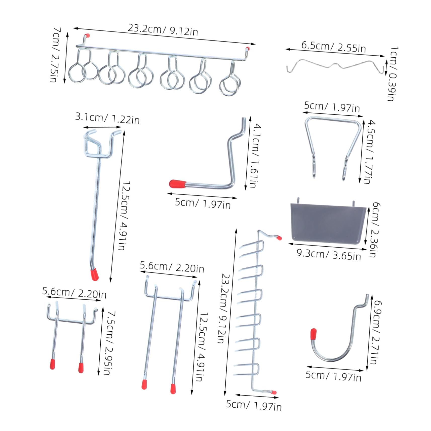 Metall-pegboard-haken mit Langem Doppel Einzelhaken Robustes Werkzeug-organizer Garage Werkstatt und Keller Inklusive Praktischem Kunststoff-aufbewahrungsbehälter Einfache Montage