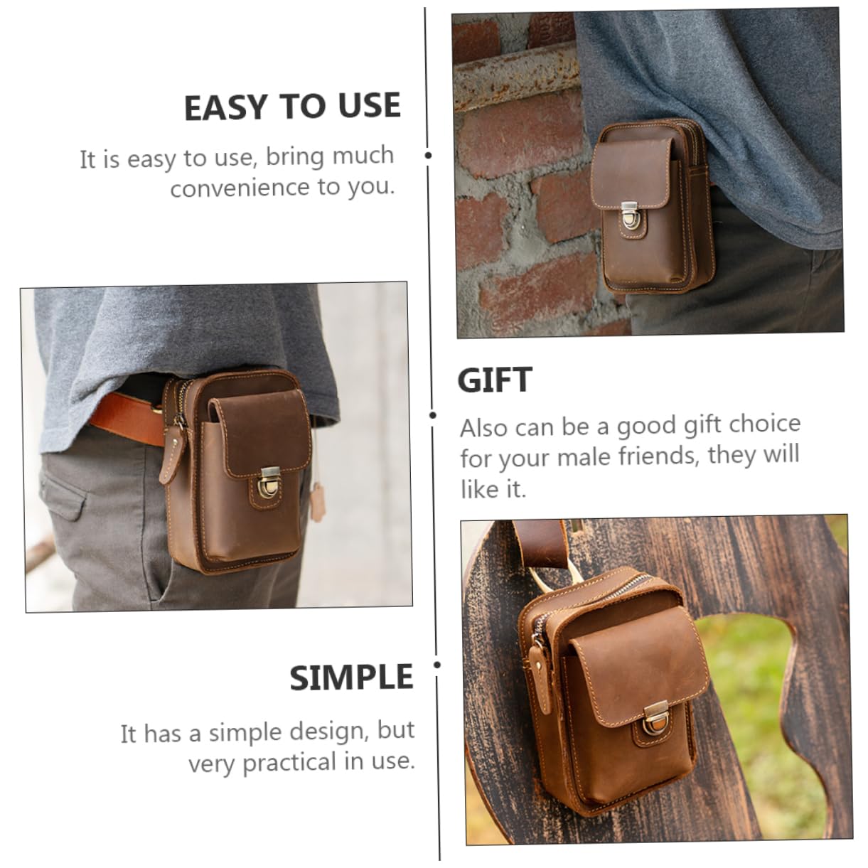 Toddmomy Marsupio Multifunzione per Cellulare in Cuoio Marrone da Uomo | Stile Retrò Semplice, Accessori Casuali Inclusi, per Sport e Attività All’aperto