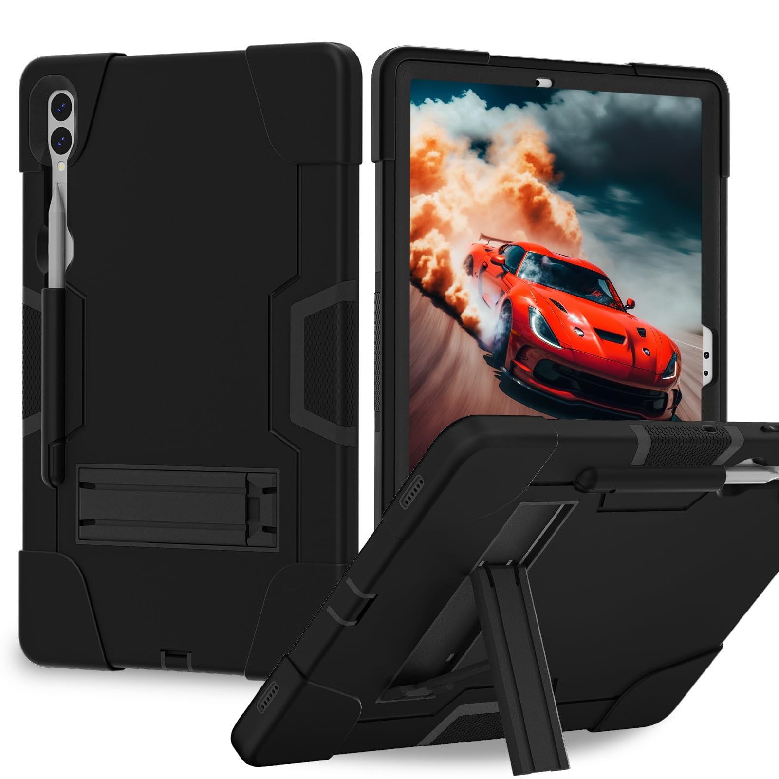 Do Samsung Galaxy Tab S9 Plus/Tab FE Plus SM-X810/X818U 31.5 cm (2023) etui silikonowe do tabletu z podpórką, wytrzymała, odporna na wstrząsy obudowa, wytrzymała osłona ochronna (czarna)