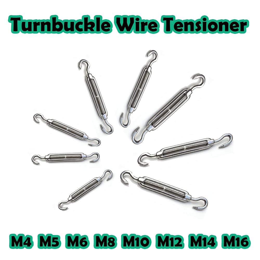 M5 Turnbuckle Hook and Hook Light Duty Wire Rope Tension Body Turnbuckle Straning/Rigging Screw Barrel Strainer