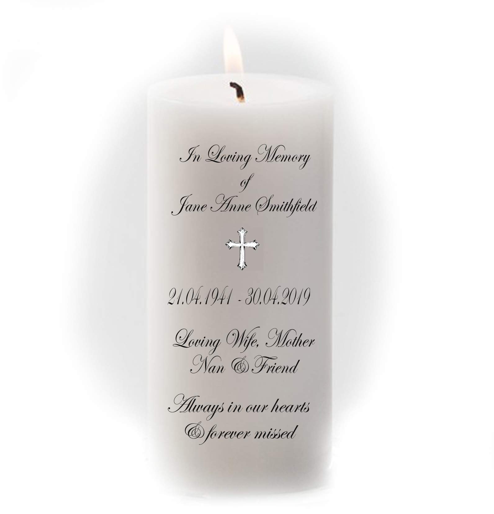 Cellini Candles White Personalised Memorial Candle Card Scented Church Pillar Funeral Item