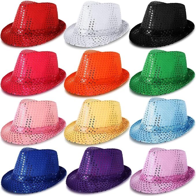 3pcs mix pack sequin fedora hats, glitter western disco dance hat, sparkly colorful party hats for adults