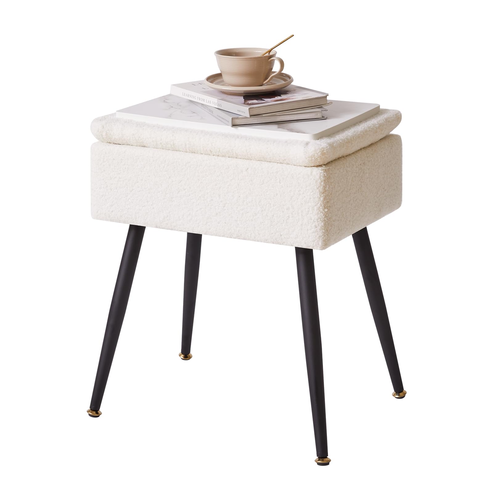 Aibiju Tabouret de Coiffeuse, Tabouret de Coiffeuse Rectangulaire avec Rangement, Siège de Coiffeuse, Petite Table d'appoint pour Salle de Maquillage, Chambre à Coucher, Blanc YD-SMS137W
