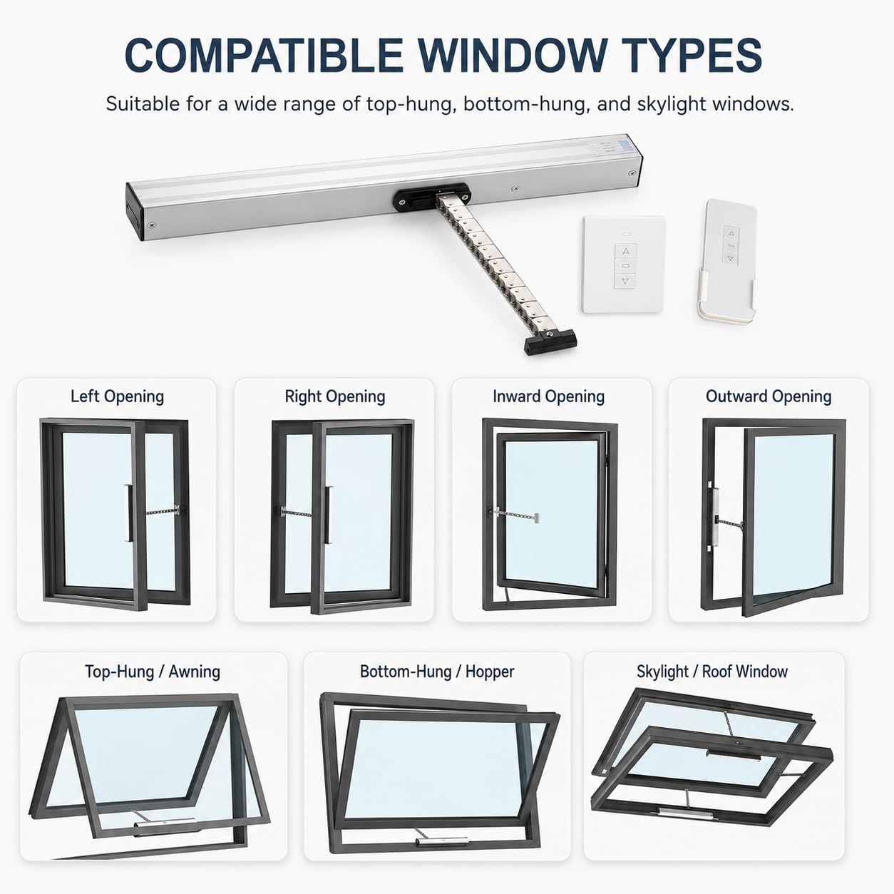 Abridor eléctrico de ventana de 24 V, actuador automático de 300 mm con control remoto para tragaluces, invernaderos, rejillas de ventilación de techo, fácil instalación y operación