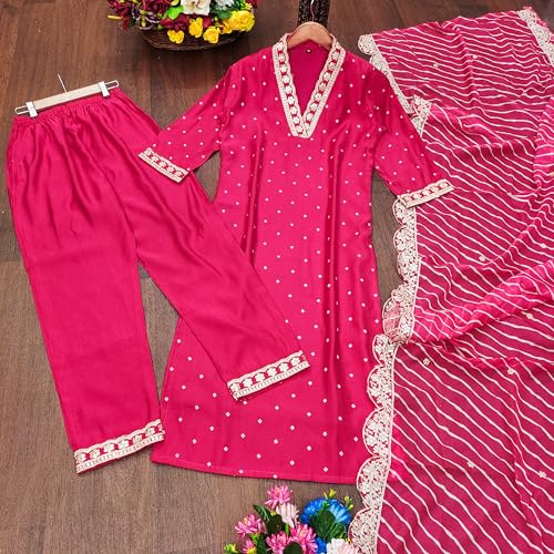 Image of Yashika Women's Silk Blend Table Print Kurta Pant Set with Mal Cotton Digital Print Dupatta and Embroidery Work Suitable for Every Indian Occasion