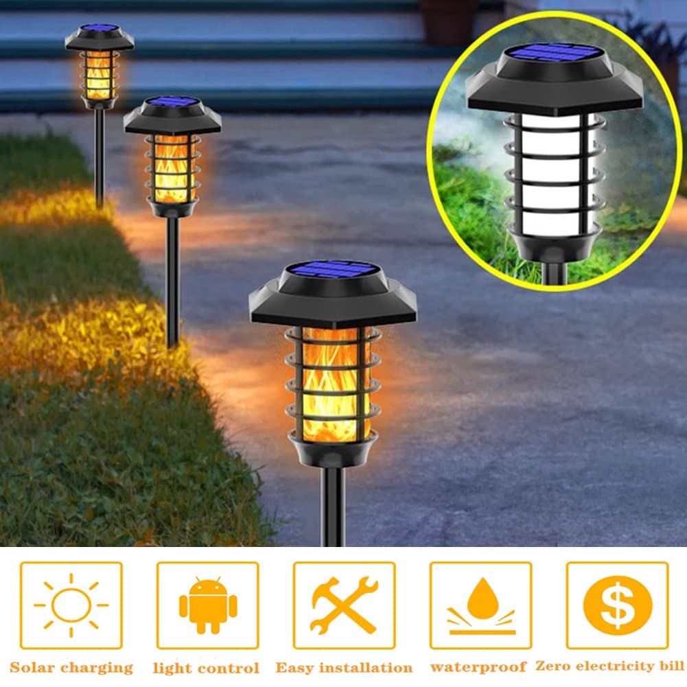 Solarlampen Für Außen, 48 LED Solar Gartenfackeln Flammenlicht Fackel Mit Realistischer Flammeneffekt, IP65 Wasserdicht Solarleuchten Für Garten Hof Balkon Auffahrt Weg,4 pc