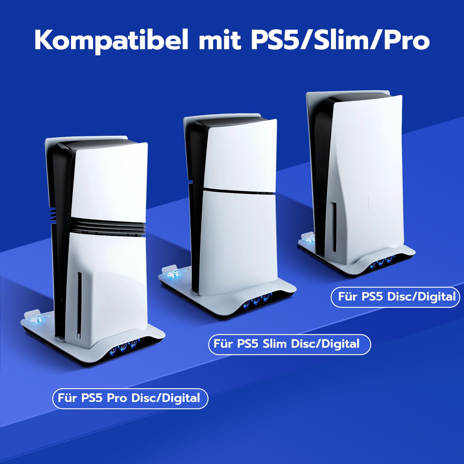 Mcbazel PS5 Kühlständer mit Ladestation | 3-Stufen Kühlventilator + 2 Controller Laden Kompatibel mit PS5/Playstation 5 Pro/PlayStation 5 Slim Disc & Digital – Weiß