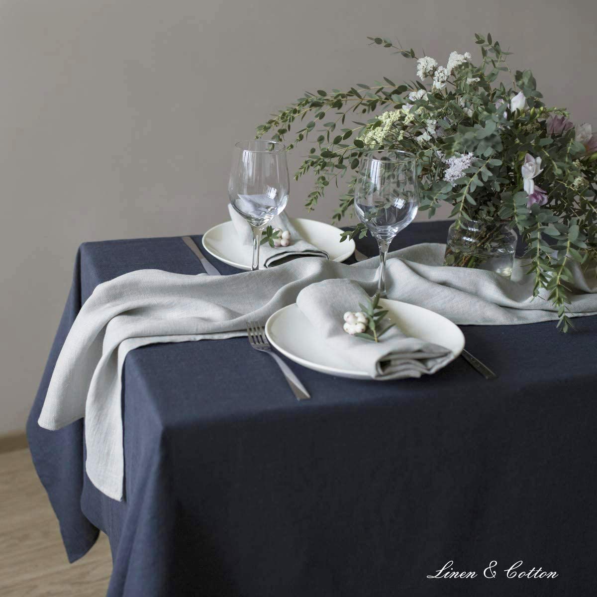 Linen & Cotton Tischläufer Hygge, 100% Leinen - Hellgrau Grau, 40x350 cm | Rechteckig Stoff Tischband, Stoff Läufer Tisch Lang für Home Esstisch Restaurant Hotel Party Deko Sommer Ostern Weihnachten