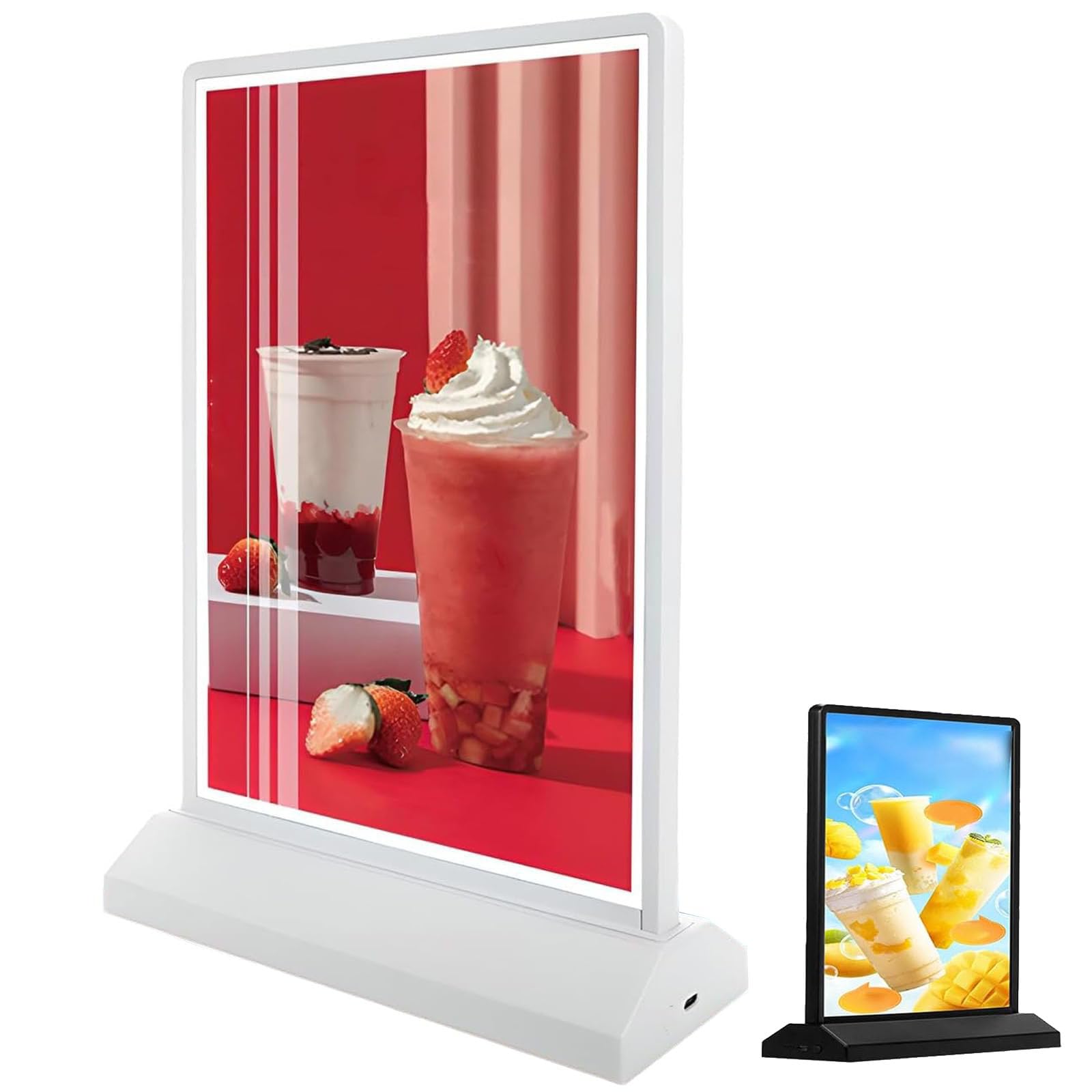 Soporte de exhibición de caja de luz LED, soporte de menú de mesa de plástico de doble cara, marco de fotos iluminado recargable, batería de 8 horas de duración para publicidad y promociones