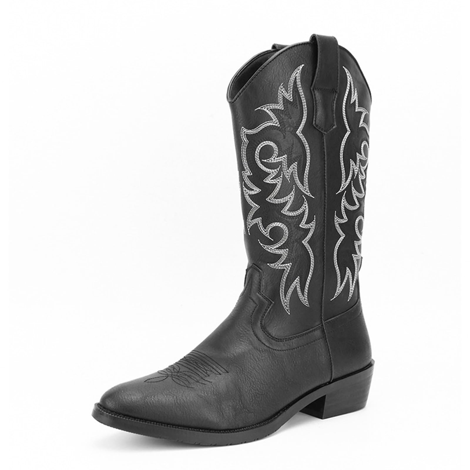 Stivali da Cowboy Classici da Uomo Slip-On con Ricamo Stivali da Lavoro Country di Media Altezza
