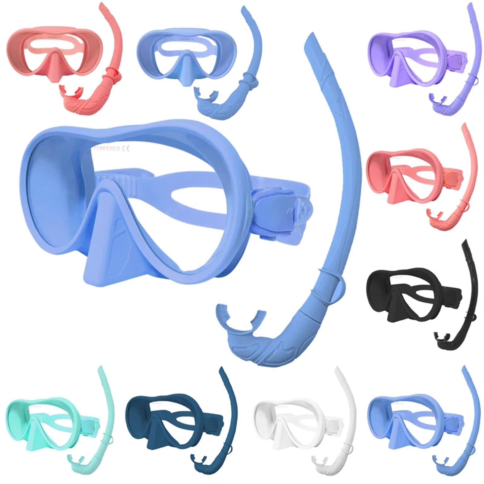 Buceo Espejo Facial antivaho para esnórquel de 180°, máscara de Buceo en Aguas Profundas, Gafas de Buceo con Tubo respiratorio máscaras de Buceo(Black)