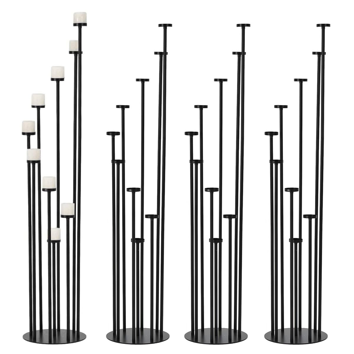 Fullvaseer Set of 4 Floor Candle Holders,9 Arm Candle Holder for Fireplace Decoration,Black Metal Candle Stick Holders for Pillar Tealight Candles on Home Derecotion