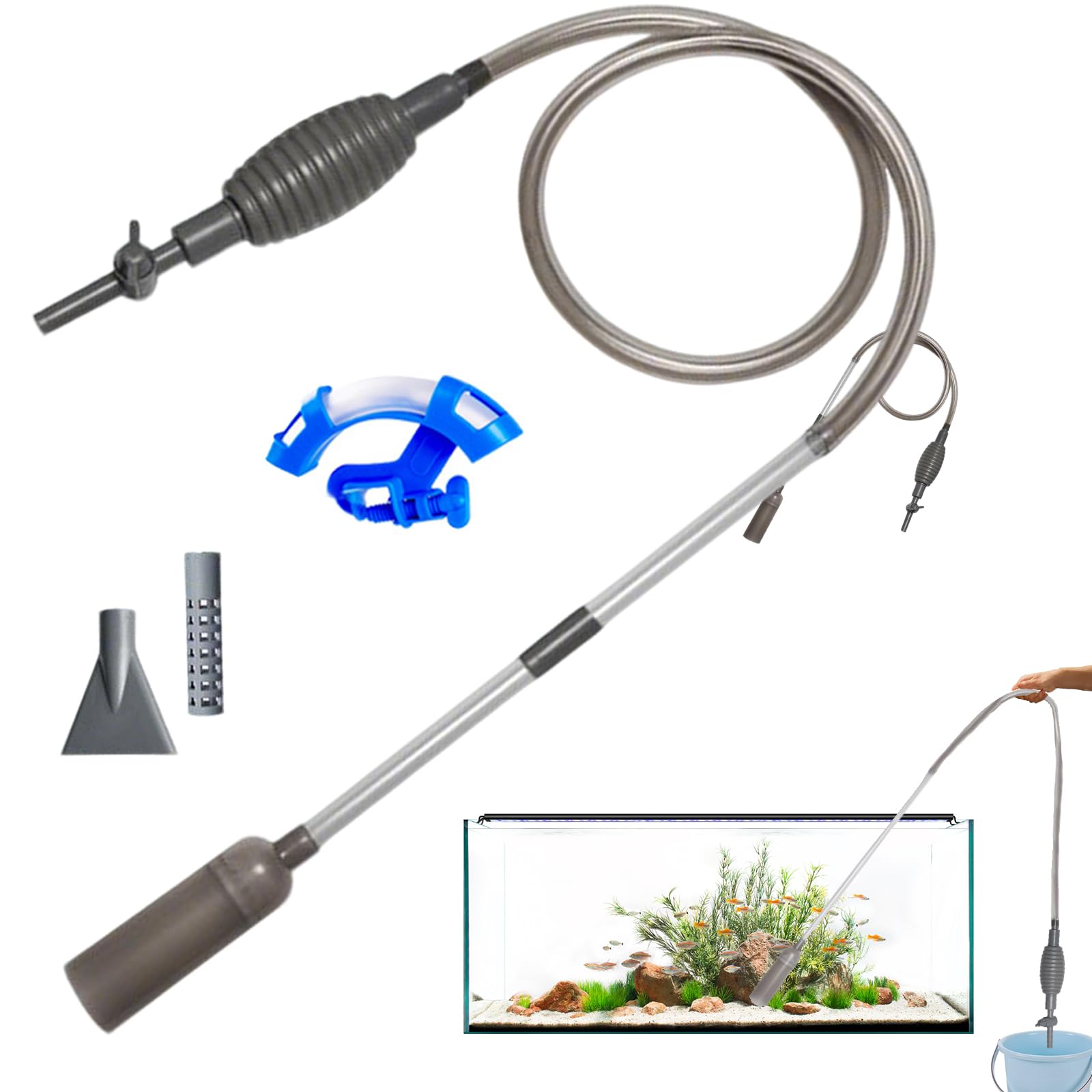 Aquarium Sifonator Total Length 210 cm Aquarium Siphon Four Accessories Aquarium Accessories with Valve Suitable for Small and Large Aquariums