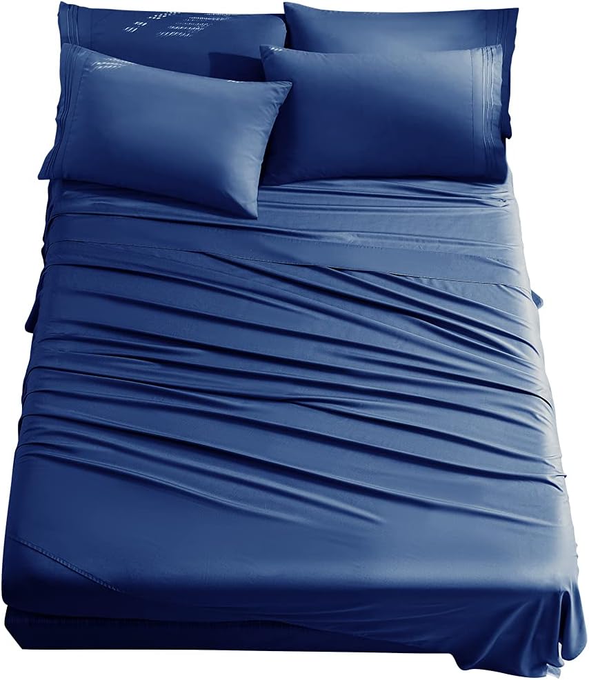 SAKIAO 6PC Queen Size Bed Sheets Set Brushed Microfiber
