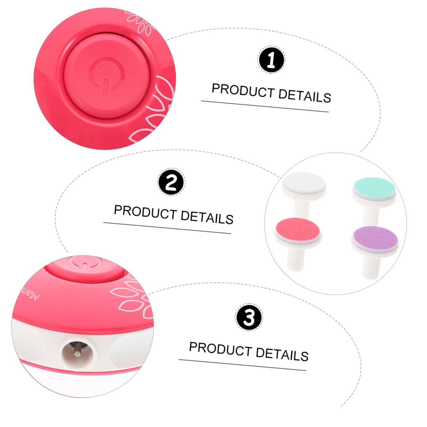 ibasenice 3pezzi Trimmer Elettrico Per Unghie Per Manicure e Pedicure Silenzioso Compatto e Portatile Con Testine Di Finitura e Batterie Sicuro e Facile Da Usare