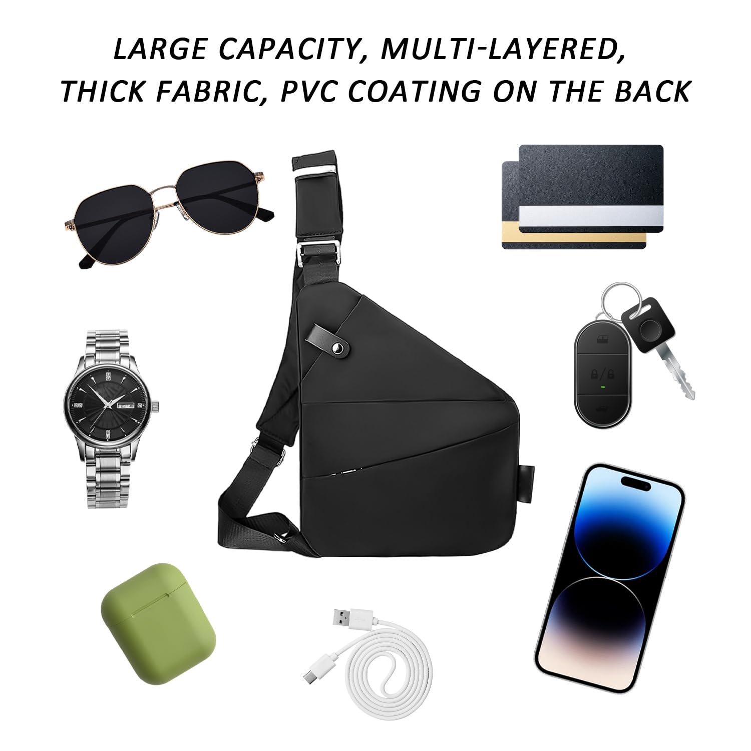 1 bolso de hombro antirrobo, bolso antirrobo para hombres y mujeres, bolso de hombro de viaje, bolso ajustable, bolso bandolera, bolso de honda, bolsa de hombro individual (negro), Negro